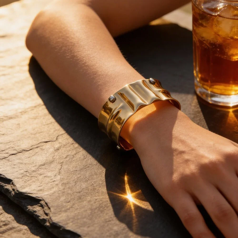 Gold Hammered Cuff Bracelet - Picture 1 of 6
